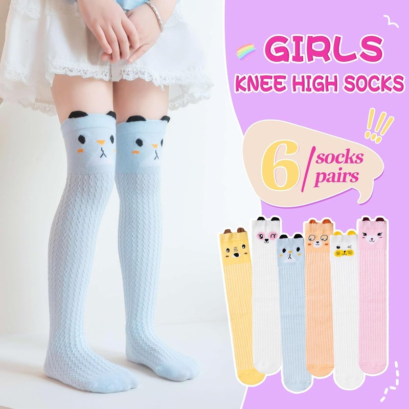 Eocom Girls Knee High Socks Kids Crazy Fun Gift Silly Tall Boot Cute Animal Cotton Long Socks 6 Pairs - Image 2